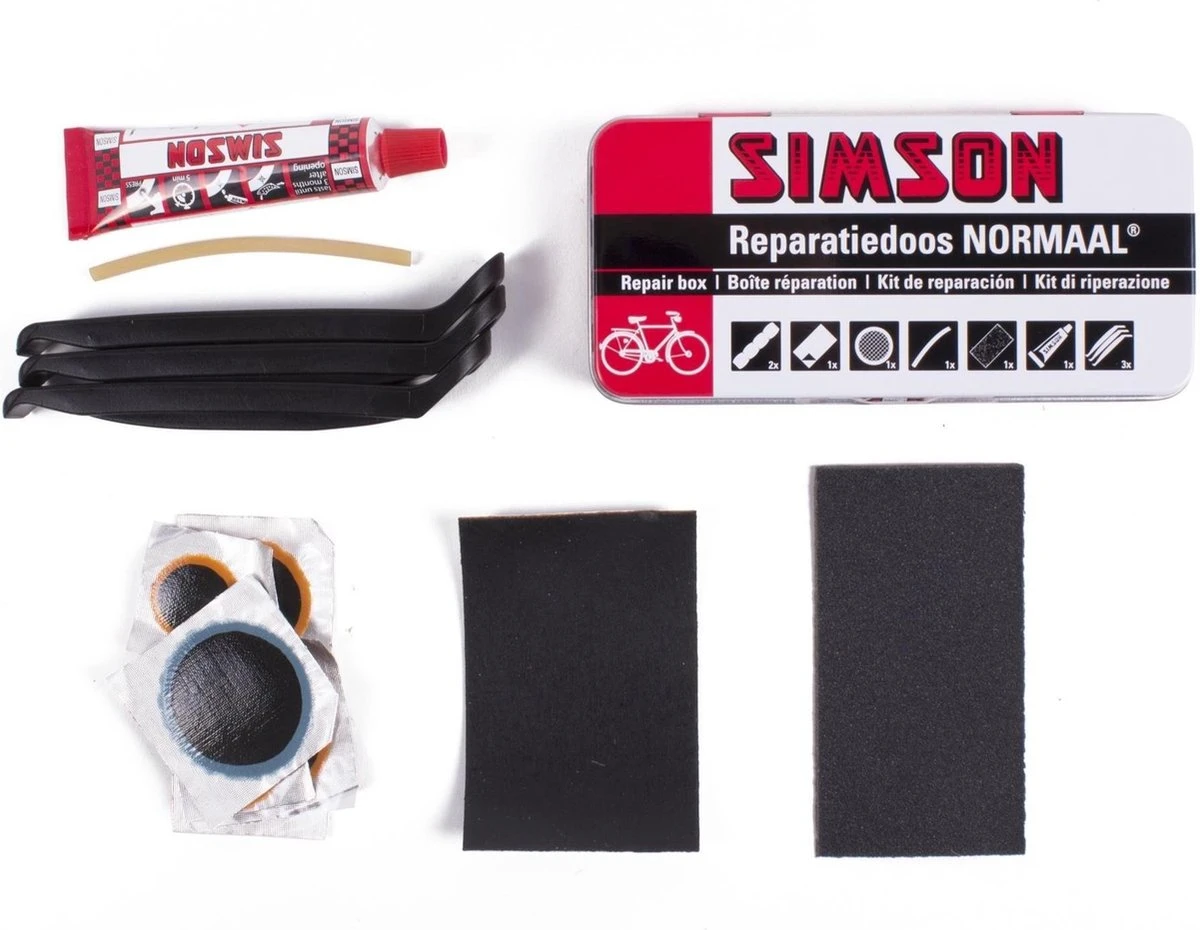 Simson Bandenreparatieset - Bandenplakset Compleet - Type Normaal T.b.v. Fiets - 7 Delig 1 Simson Bandenreparatieset - Bandenplakset Compleet - Type Normaal T.b.v. Fiets - 7 Delig