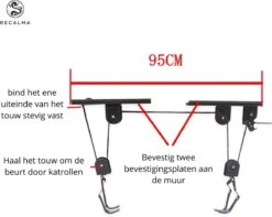 Recalma Fietslift - 60 Kg Draagkracht - Fietstakel - Universeel Ophangsysteem - Elektrische Fiets - Zwart -Fietsen Kortingswinkel 1200x955