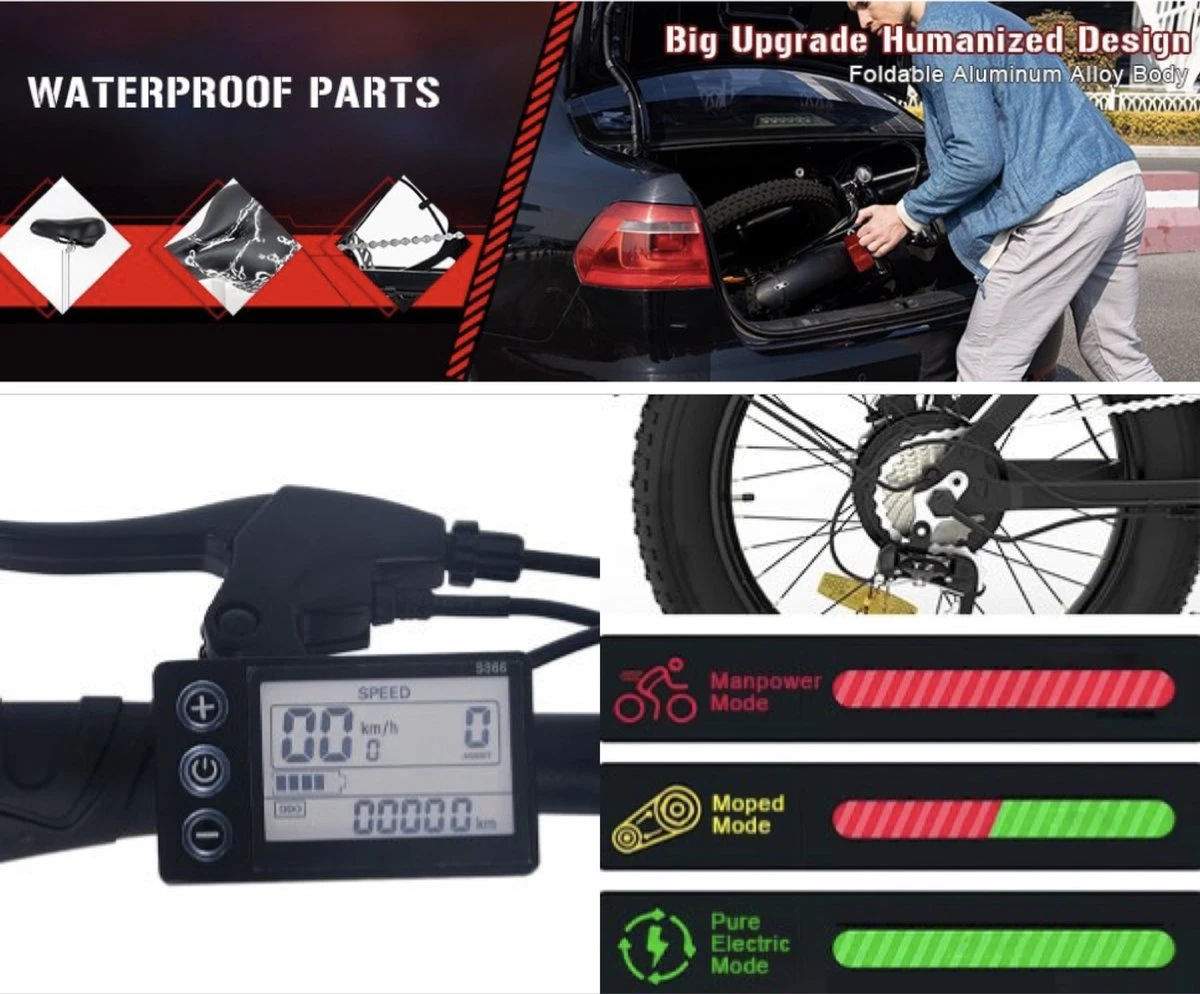 HITWAY E-bike Elektrische Fiets 20" Vouwfiets Met Dikke Banden, 250W/36V/11,2Ah Accu, 35-90 Km, Offroad-mountainbike Met Shimano 7 Versnellingen, CityBike Voor Heren En Dames 2 HITWAY E-bike Elektrische Fiets 20" Vouwfiets Met Dikke Banden, 250W/36V/11,2Ah Accu, 35-90 Km, Offroad-mountainbike Met Shimano 7 Versnellingen, CityBike Voor Heren En Dames - Afbeelding 2