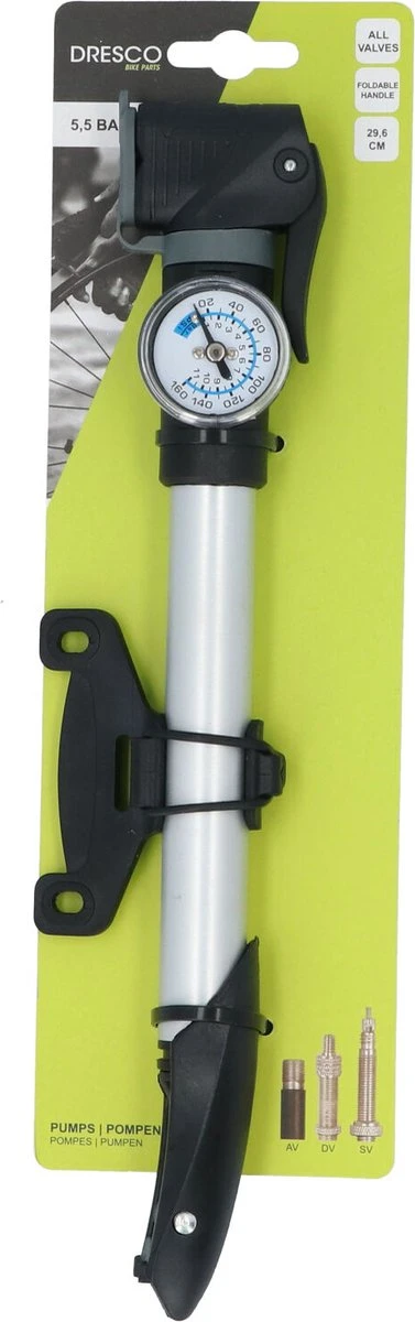 Dresco Mini Pomp Met Manometer 29,6cm - Fietspomp 3 Dresco Mini Pomp Met Manometer 29,6cm - Fietspomp - Afbeelding 3