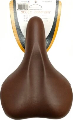 Selle Zadel Comfort Bruin Met Witte Bumpers - Zonder Strop -Fietsen Kortingswinkel 726x1200 3