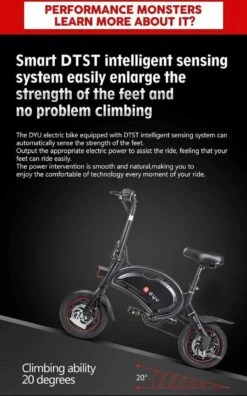 DYU D3F Opvouwbare Elektrische Fiets, Slimme Mountainbike Voor Volwassenen, 240W Aluminiumlegering Fiets Verwijderbare 36V/10Ah Lithium-ion Batterij Met 3 Rijmodi -Fietsen Kortingswinkel 749x1200 2