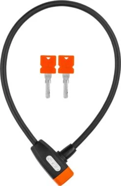 Xolid Kabelslot Met 2x Sleutel - [Kinderfiets] Compact (Kort) Fietsslot Uit Stevige Staalkabel - Gebruik Slot Met Fiets - Alternatief Voor Ketting Ringslot Cijferslot Vouwslot Beugelslot - Lengte 65CM Dikte 10MM - Zwart Oranje