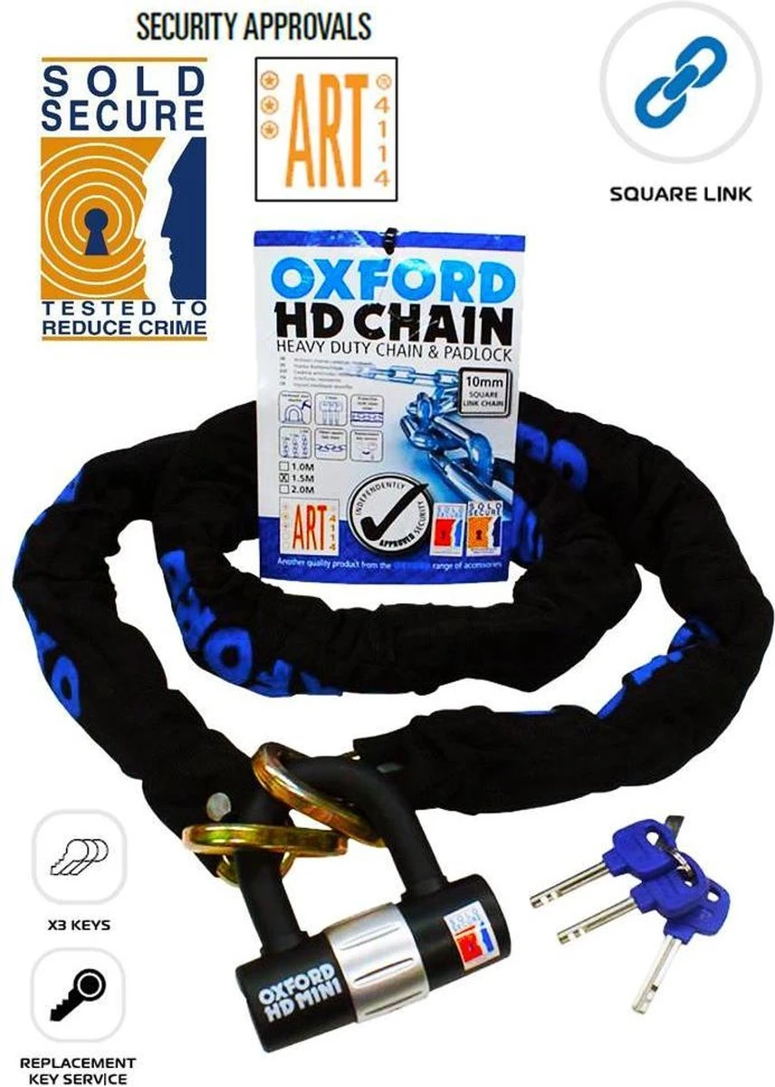 Oxford ART-3 HD 1,5 Meter Fiets En Scooter Kettingslot - ART 3 Gekeurd Sterk Kettingslot - Zwaar Uitgevoerd 4 Oxford ART-3 HD 1,5 Meter Fiets En Scooter Kettingslot - ART 3 Gekeurd Sterk Kettingslot - Zwaar Uitgevoerd - Afbeelding 4